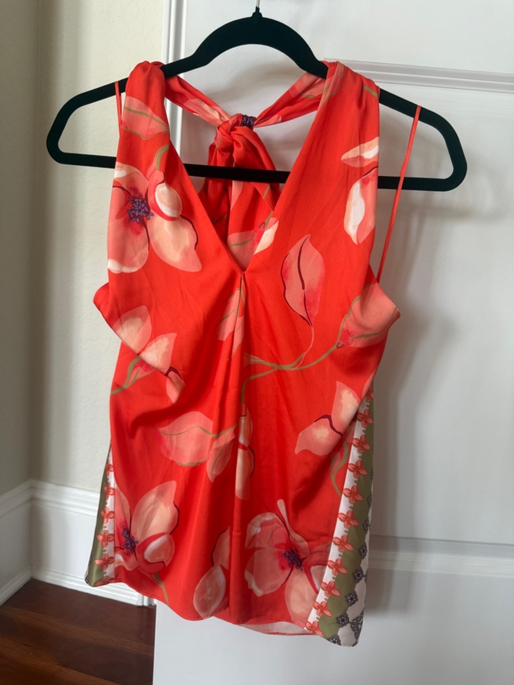 Ramy Brook Coral Floral Halter Tie-Back Camisole with Side Print